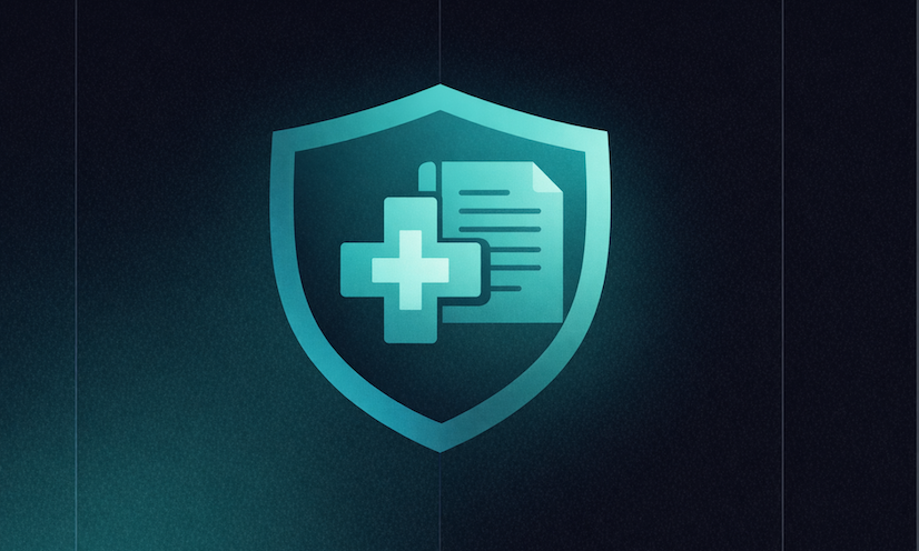 an illustration of a shield with documentation and a healthcare sign